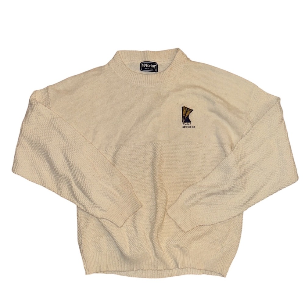 Vintage McBriar Wheat Growers Minnesota Sweater Mens Large Cream Made in USA